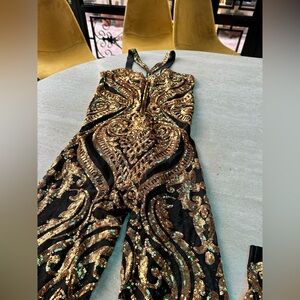 Custom Gold Sequin Mesh Stretch Jumpsuit of Your Dreams (Handmade)